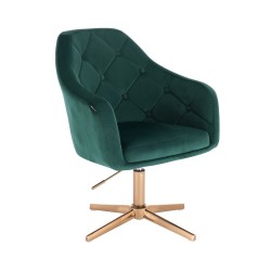 Bottle-green velvet chair gold cross-base