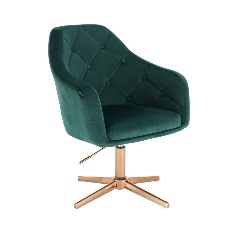Bottle-green velvet chair gold cross-base