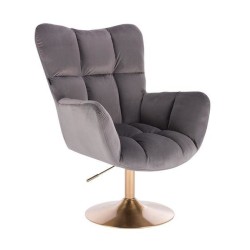 Fotel Hr650N Grafitowy Welur Złota Podstawa