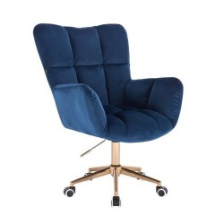 Fotel Hr650K Ciemne Morze Welur Złota Podstawa