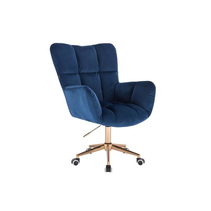 Fotel Hr650K Ciemne Morze Welur Złota Podstawa