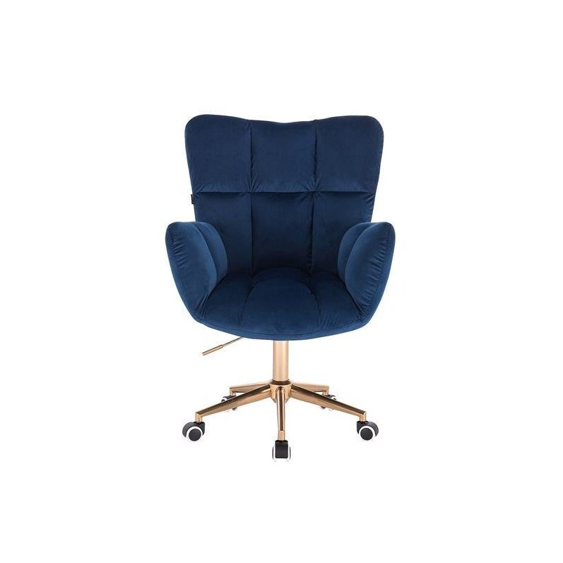 Fotel Hr650K Ciemne Morze Welur Złota Podstawa
