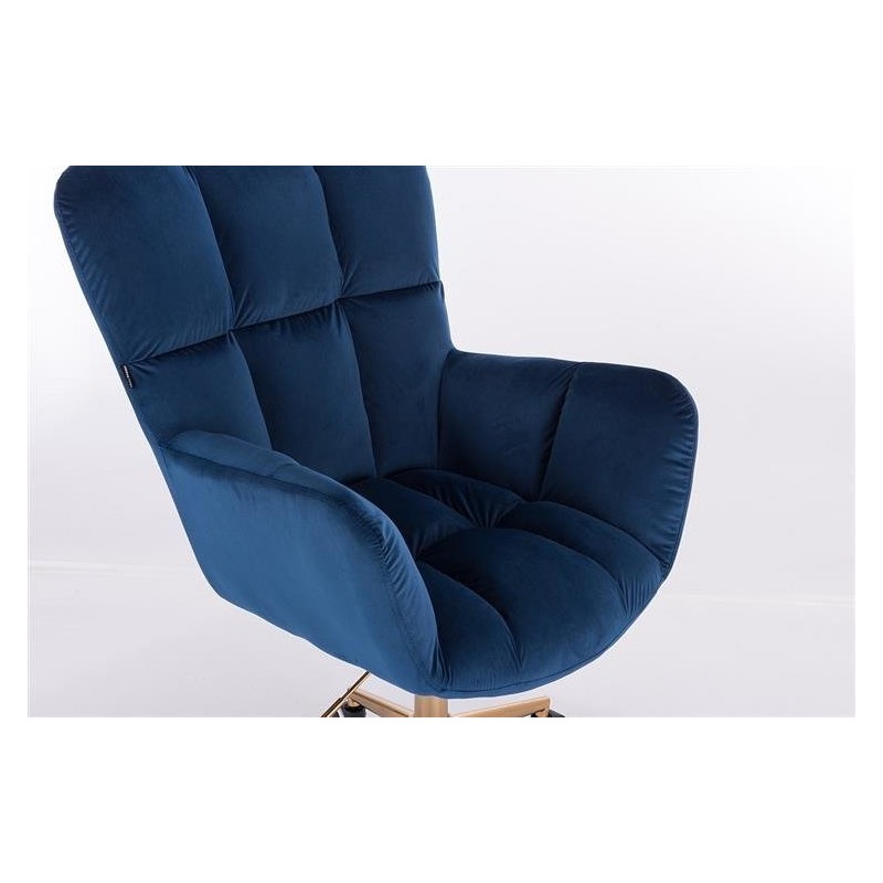 Fotel Hr650K Ciemne Morze Welur Złota Podstawa