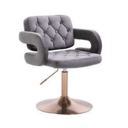 Welurowy grafitowy fotel złota podstawa