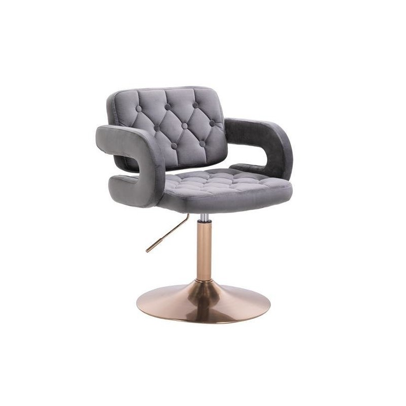 Welurowy grafitowy fotel złota podstawa