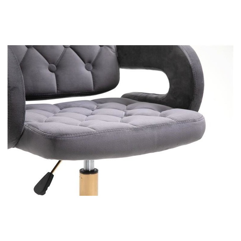 Welurowy grafitowy fotel złota podstawa