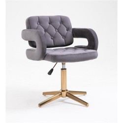 Grafitowe krzesło welurowe złoty krzyżak