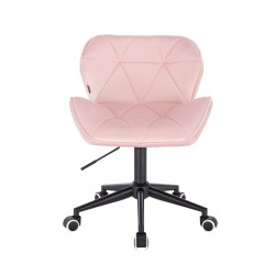 Powder-pink velvet chair black wheels