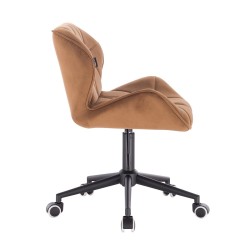 Miodowy welurowy fotel, czarna podstawa