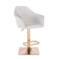 Białe ekoskórzane krzesło złota podstawa
