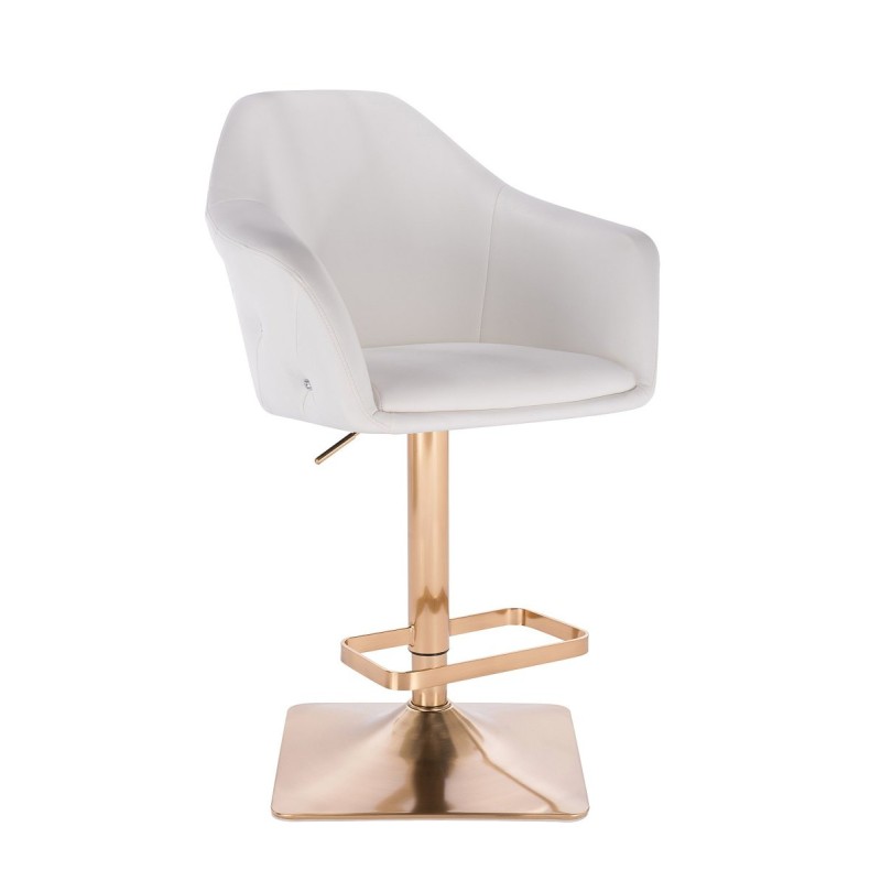 Białe ekoskórzane krzesło złota podstawa