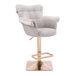 Fotel Hr804Kw Stalowy Welur Złota Podstawa