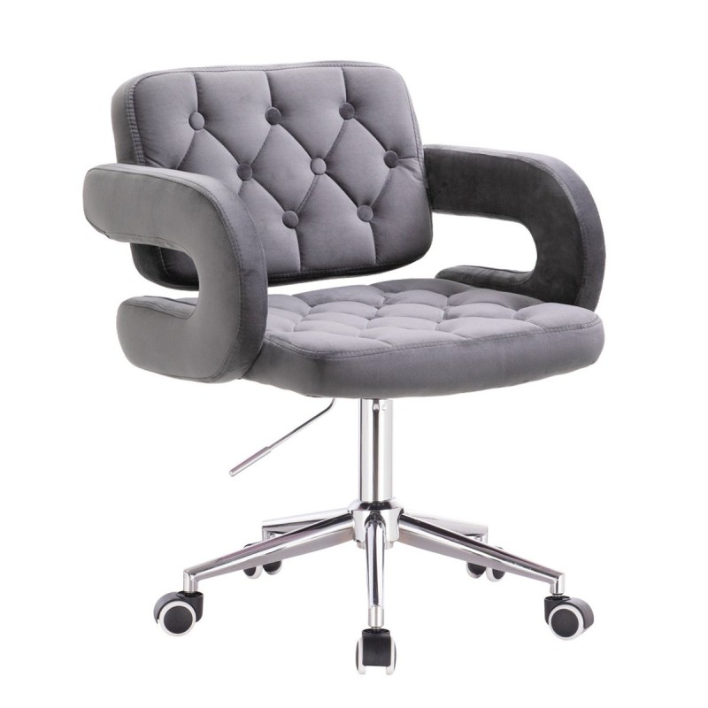 Grafitowy welurowy fotel na kółkach