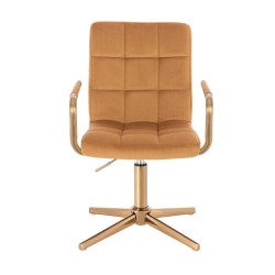 Honey velvet chair gold cross-base
