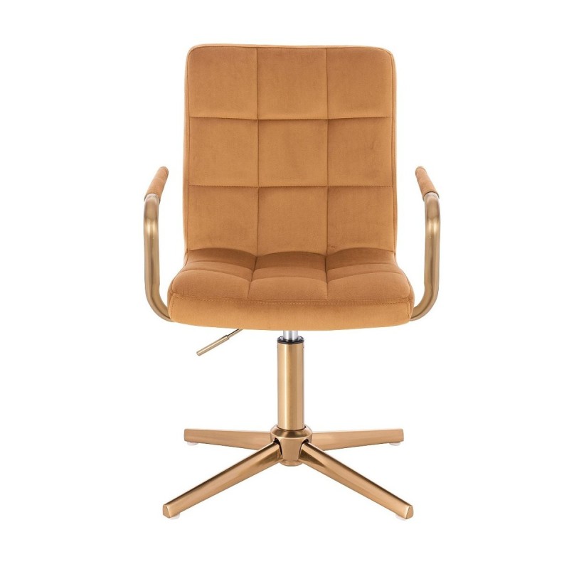 Honey velvet chair gold cross-base