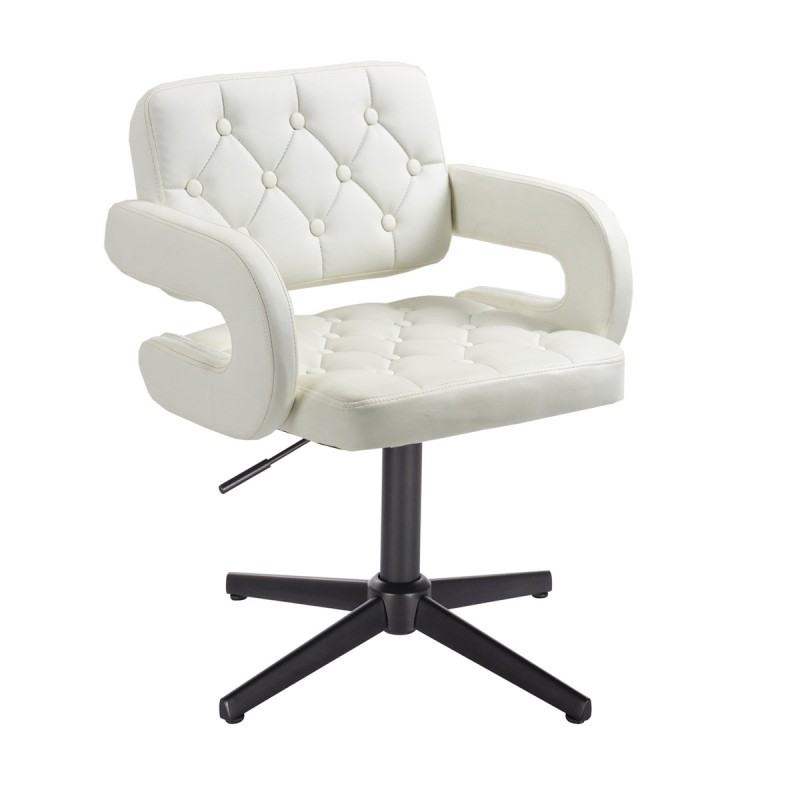 White faux-leather stool black cross-base