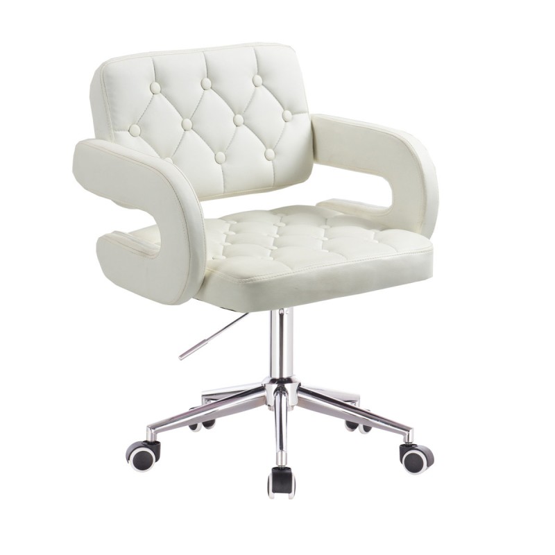 White eco-leather chair, chrome casters