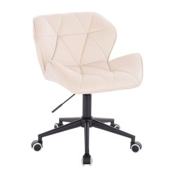 Cream velour chair black casters