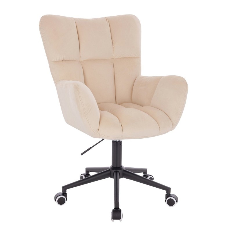 Cream velour chair, black casters