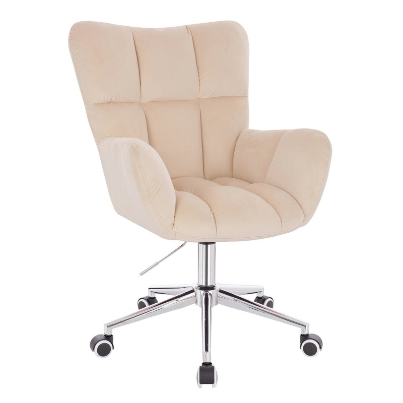 Cream velour chair, chrome casters