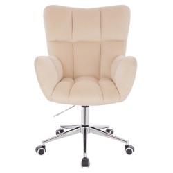 Cream velour chair, chrome wheels