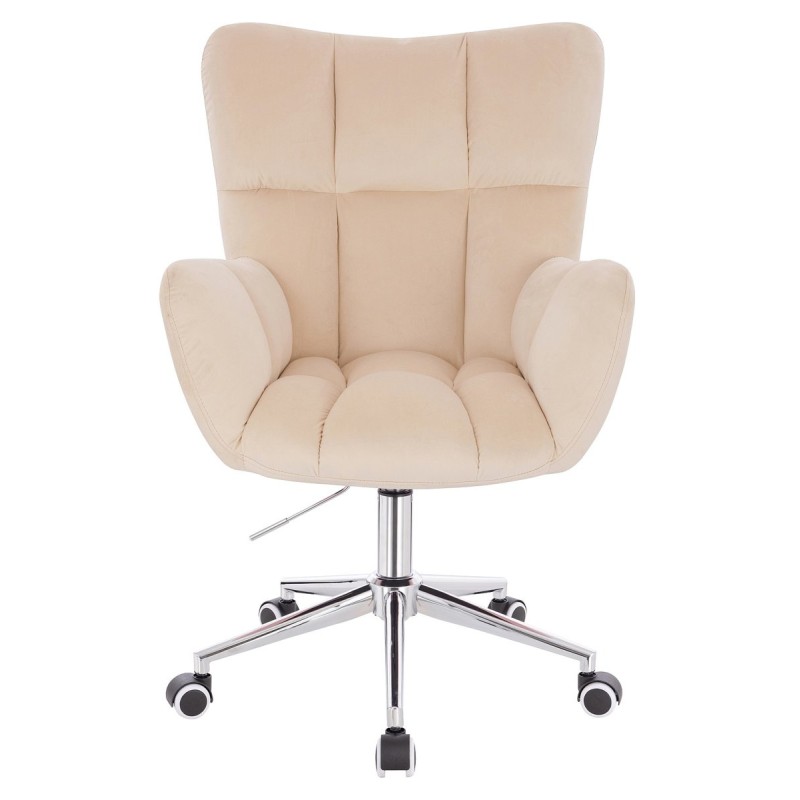 Cream velour chair, chrome wheels
