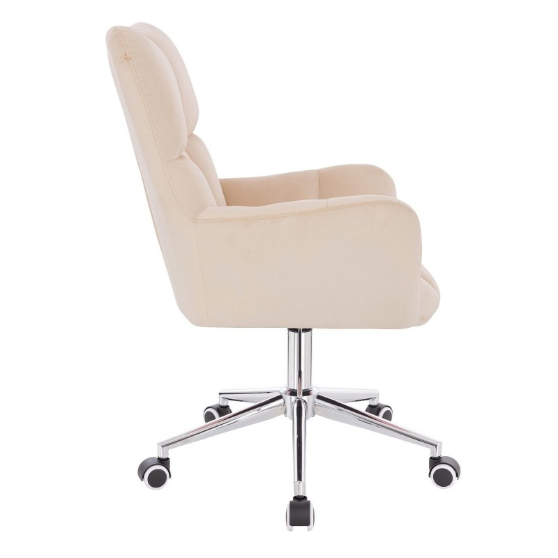 Cream velour chair on casters