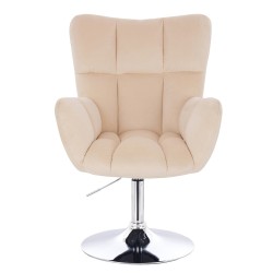 Kremowy welurowy fotel z chromem