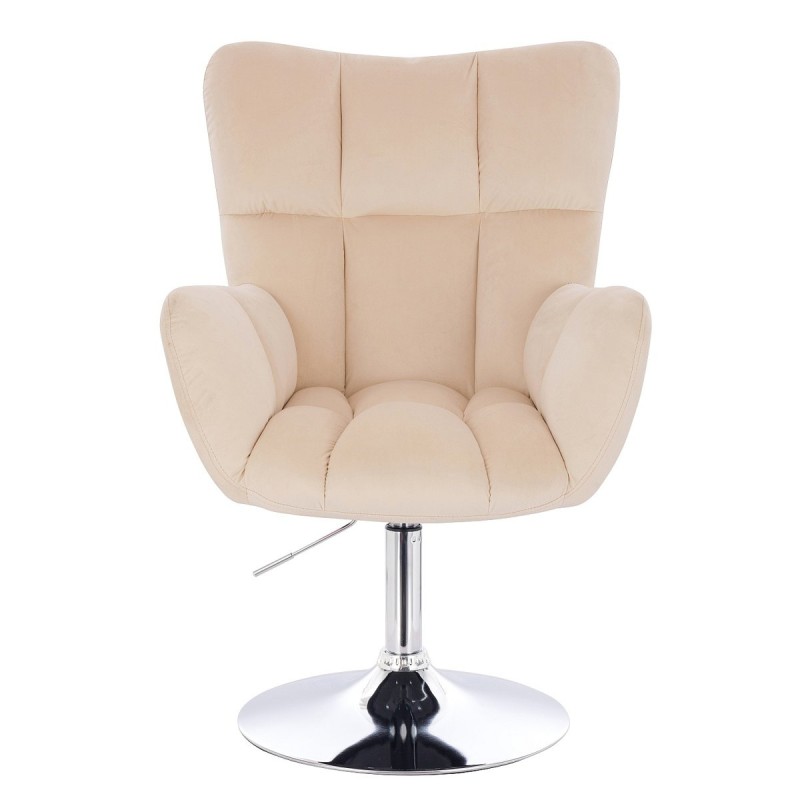 Kremowy welurowy fotel z chromem