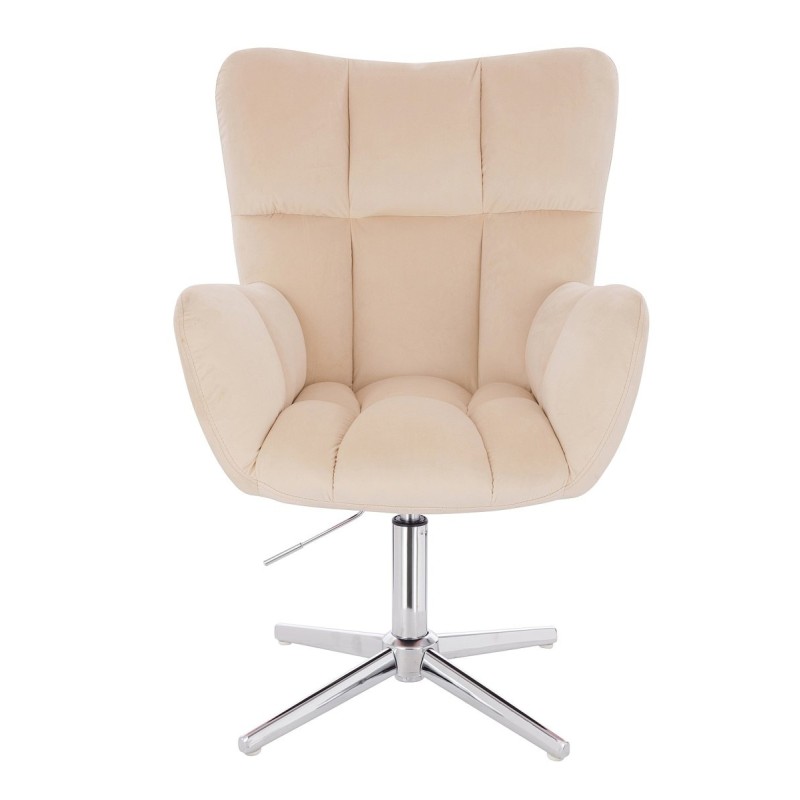 Cream velvet chair chrome cross-base