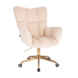 Cream velour chair gold casters