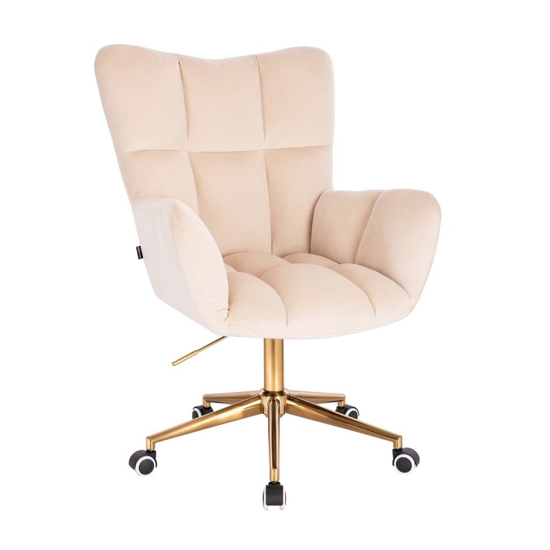 Cream velour chair gold casters