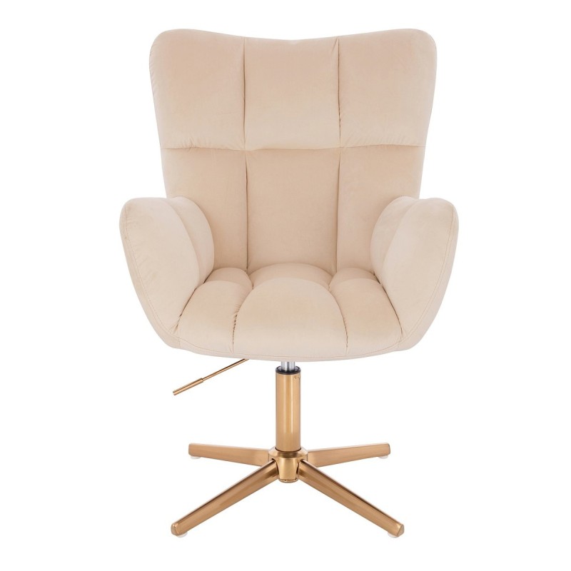 Cream velour chair gold cross-base