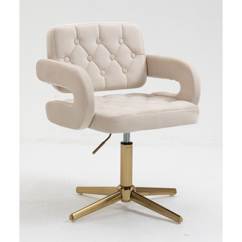 Kremowe welurowe krzesło złota podstawa
