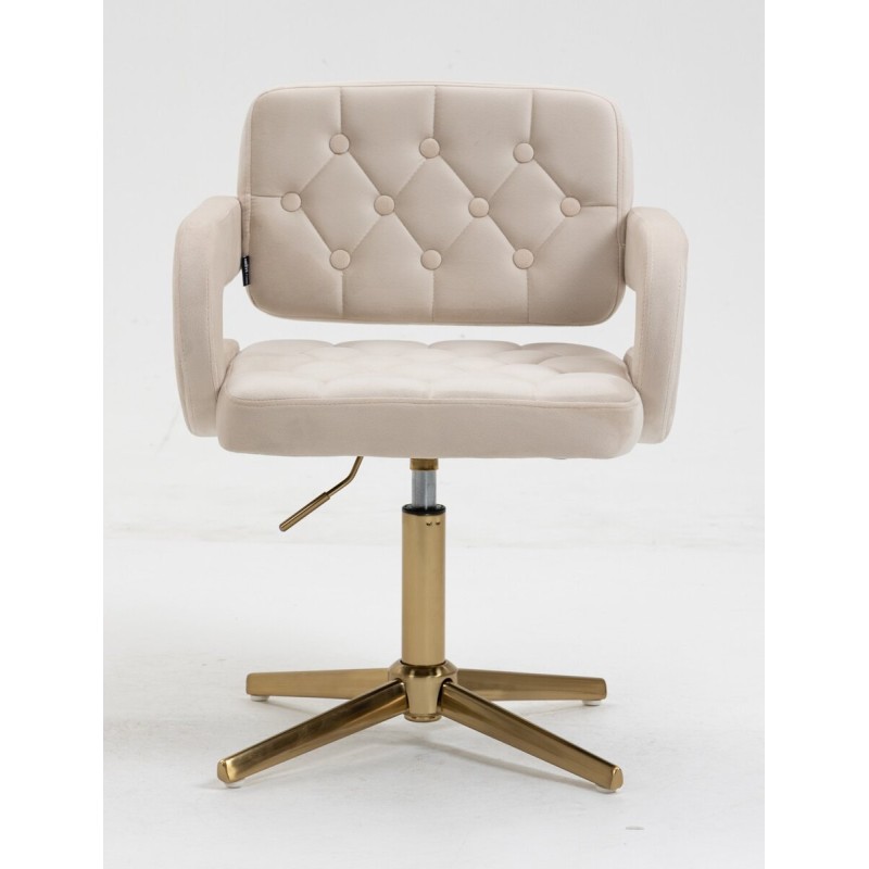 Kremowe welurowe krzesło złota podstawa