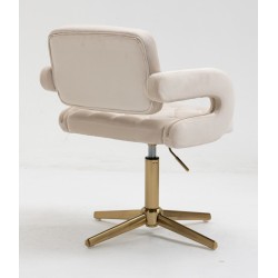 Kremowe welurowe krzesło złoty krzyżak