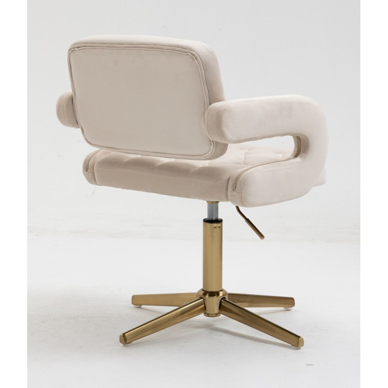 Kremowe welurowe krzesło złoty krzyżak