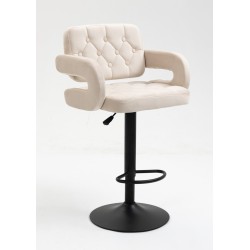 Kremowy welurowy stołek czarna podstawa