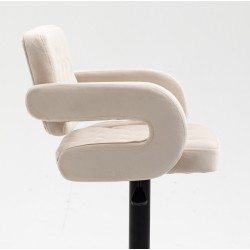 Cream velour cosmetic chair black-base