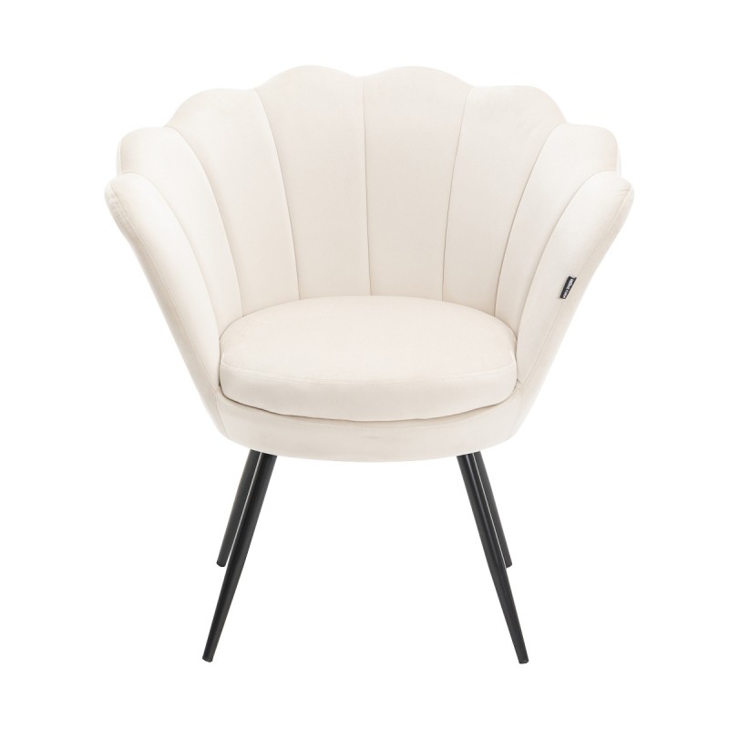 Cream velour armchair black legs