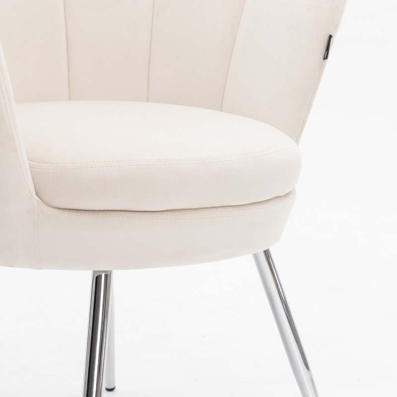 Kremowy welurowy fotel chromowane nogi