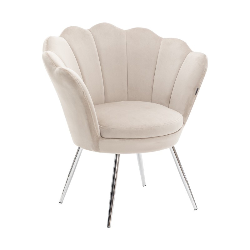 Latte velour armchair chrome legs