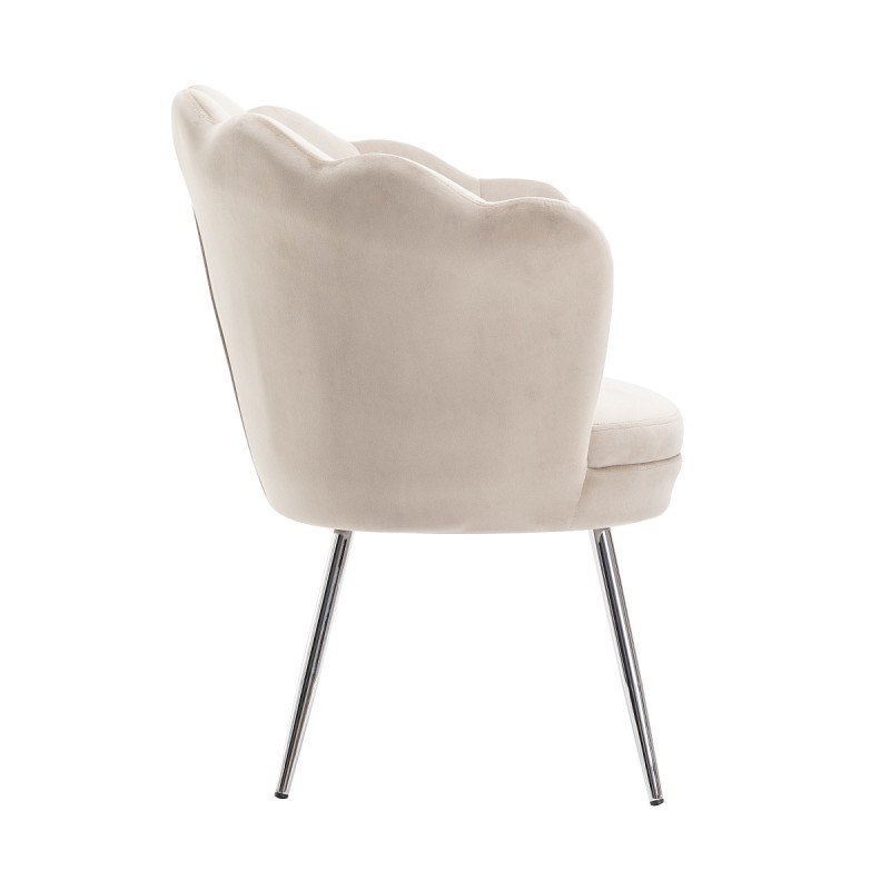 Latte velour chair, chrome legs