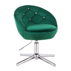 Fotel Hr948Cross Butelkowa Zieleń Welur Chromowana Podstawa