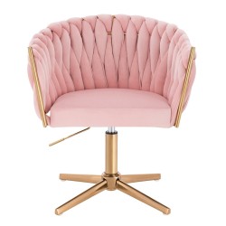 Fotel Hr750Cross Pudrowy Róż Welur Złota Podstawa