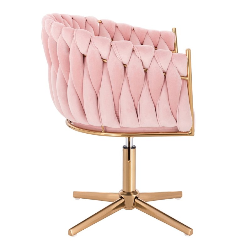 Fotel Hr750Cross Pudrowy Róż Welur Złota Podstawa