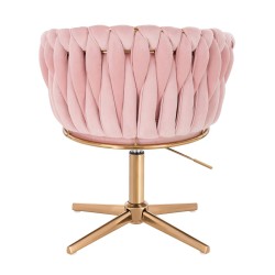 Fotel Hr750Cross Pudrowy Róż Welur Złota Podstawa