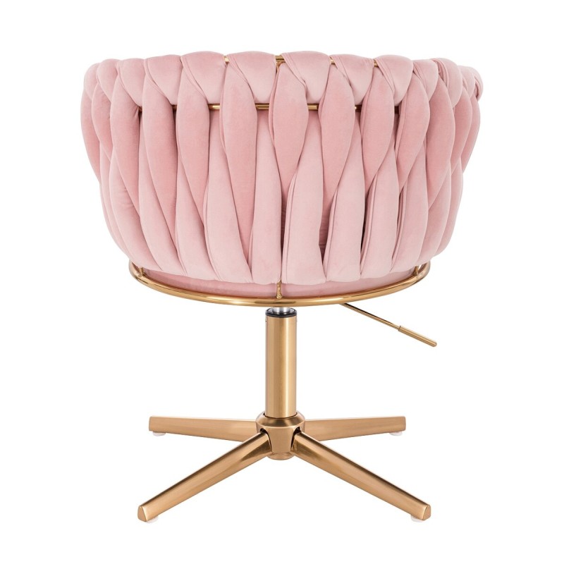 Fotel Hr750Cross Pudrowy Róż Welur Złota Podstawa