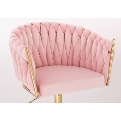 Fotel Hr750Cross Pudrowy Róż Welur Złota Podstawa