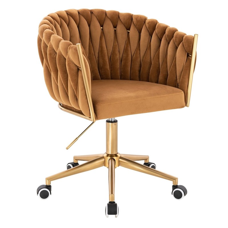 Fotel Hr750K Miodowy Welur Złota Podstawa